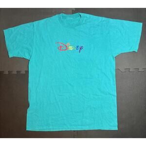Vintage 90’s Mickey Inc. Walt Disney World Character Font T-Shirt Teal Green L